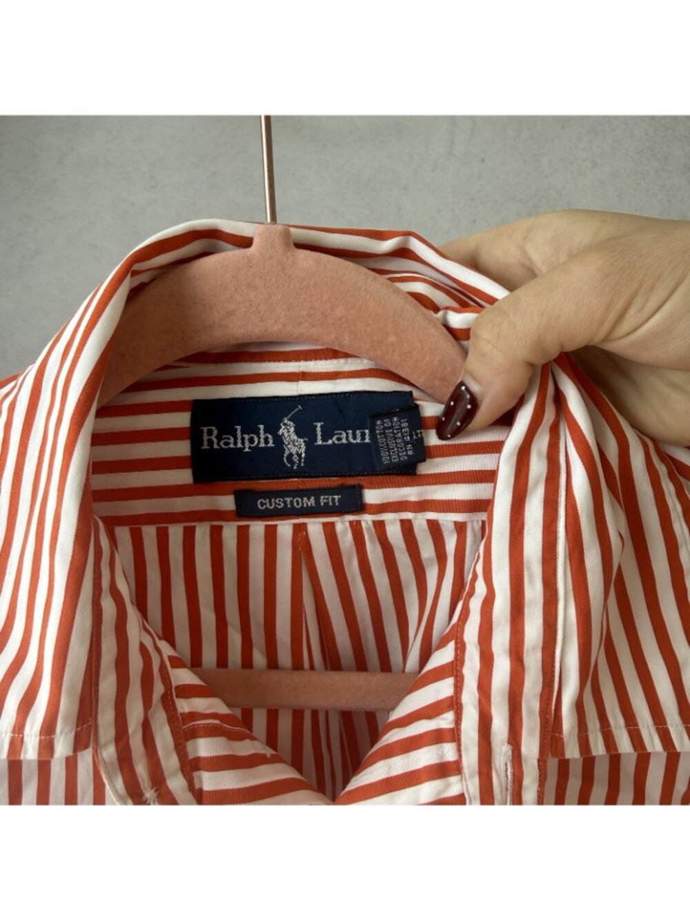 Ralph Lauren Shirt Mens Medium Red White Stripe Pony Cotton Custom Fit Button-Up - Picture 3 of 8